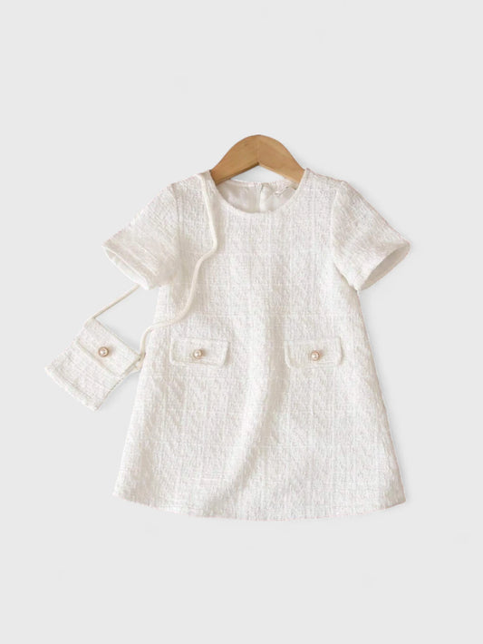 2 Pc Baby Girl Sparkle Tweed Dress with Bag