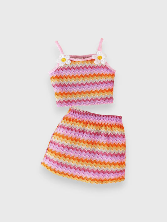 2 Pc Baby Girl Chevron Knit Daisy Set