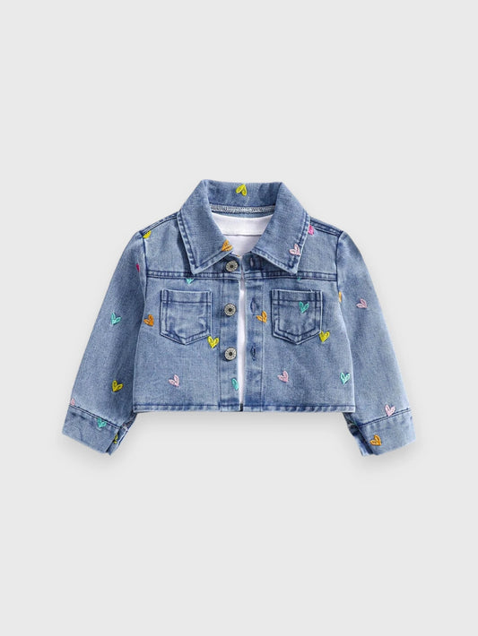 Baby Girl Heart Embroidered Denim Jacket