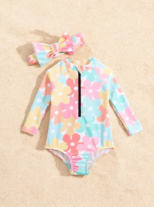 2 Pc Baby Girl Neon Daisy Swimsuit