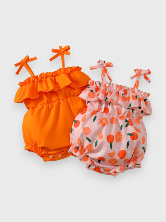 2 Pc Baby Girl Fruit Bodysuit Set