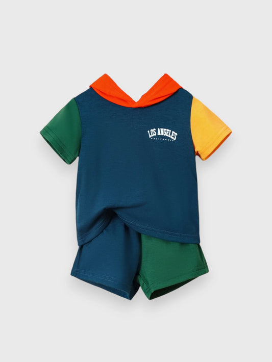 2 Pc Baby Boy Colorblock Hooded Set