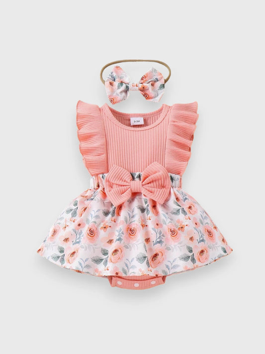 2 Pc Baby Girls Pink Roses Dress with Headband
