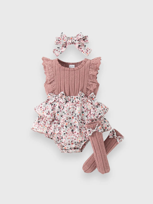 3 Pcs Baby Girl Ditsy Floral Romper Set