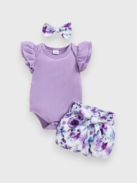 2 Pc Baby Girl Lilac Floral Shorts Set