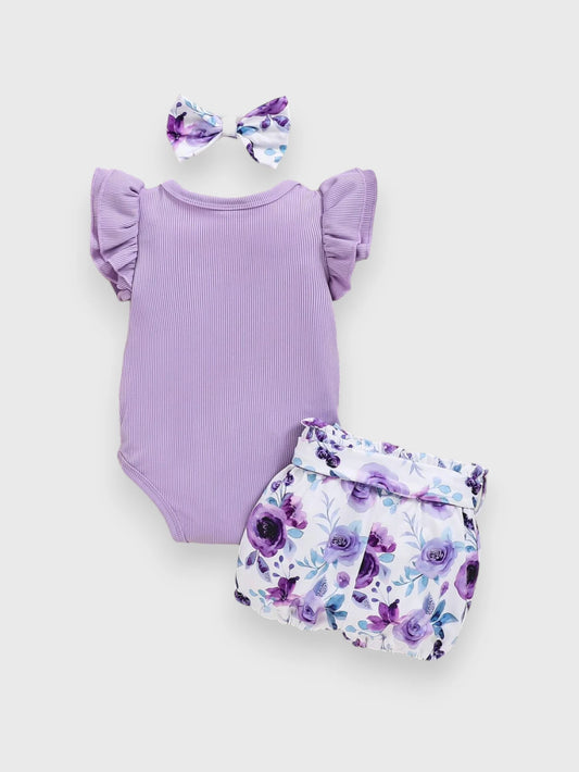 2 Pc Baby Girl Lilac Floral Shorts Set