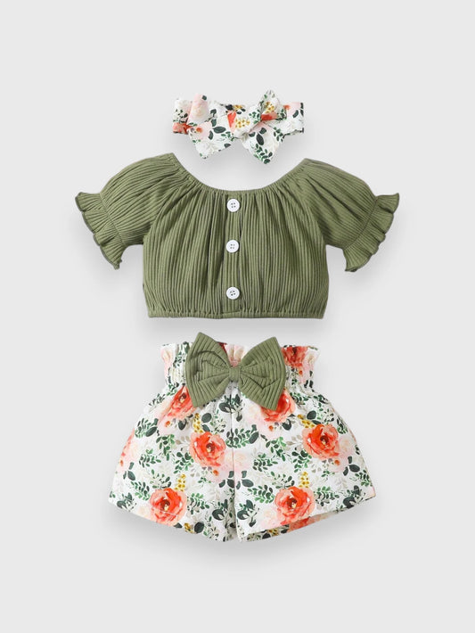 3 Pc Baby Girl Ribbed Crop Top Floral Set