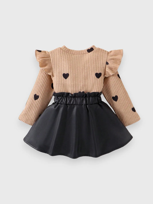 2 Pc Baby Girl Heart Top with Pleather Skirt