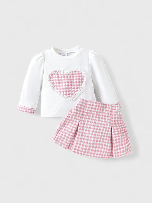 2 Pc Baby Girl Heart Tweed Set