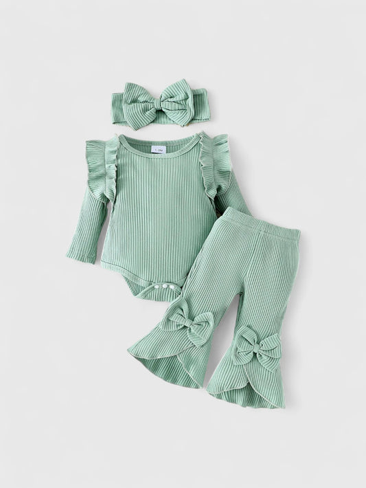 3 Pc Baby Girl Ribbed Flare Pants Set