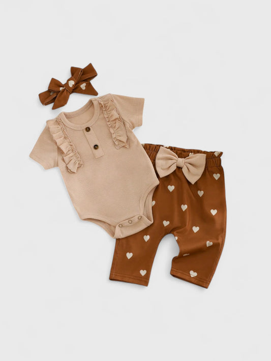 3 Pc Baby Girl Ribbed Dotted Hearts Set