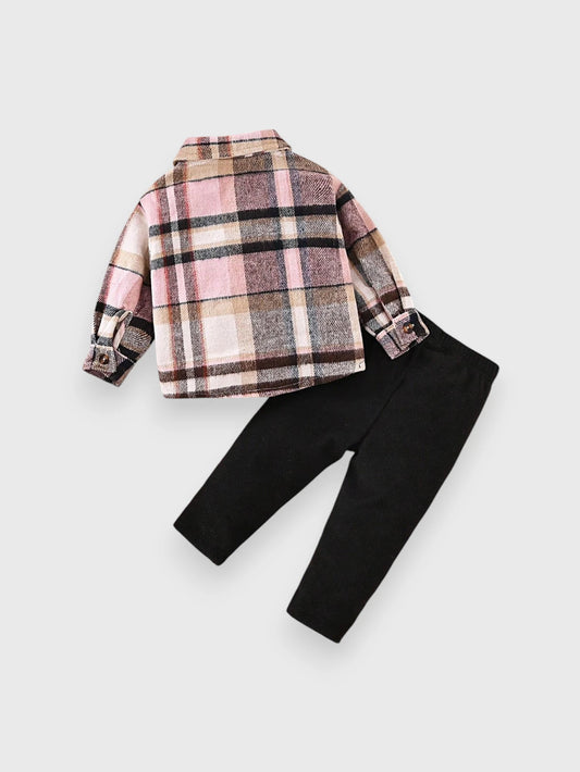 2 Pcs Baby Girl Pink Plaid Shirt w/ Leggings