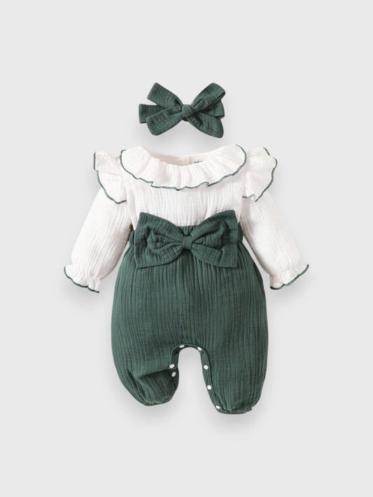 2 Pc Baby Girl Ruffle Collar Contrast Bodysuit