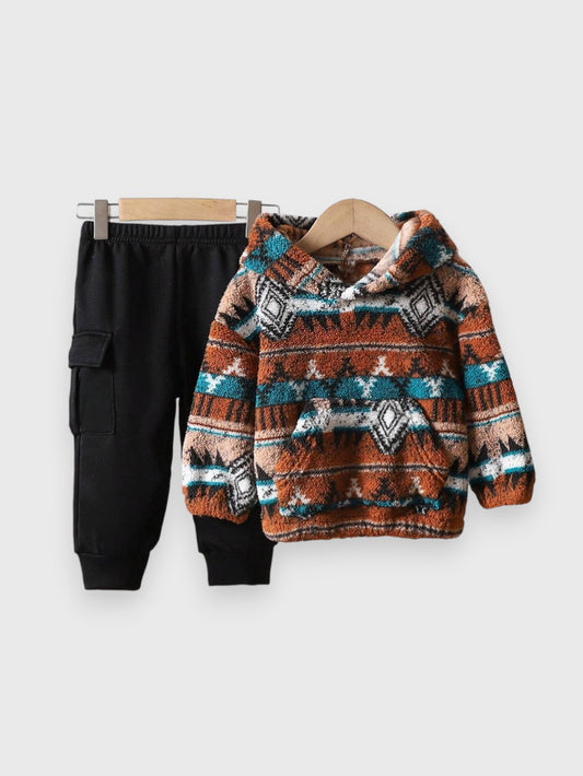 2 Pc Baby Printed Fleece Hoodie Cargo Pants