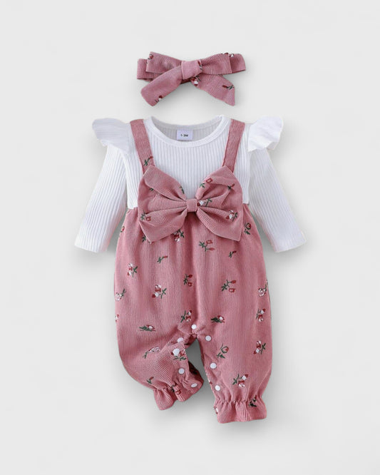 2 pc Baby Corduroy Ditsy Floral Overall Jumpsuit