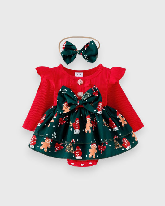 2 Pc Baby Girl Holiday Gingerbread Dress Set