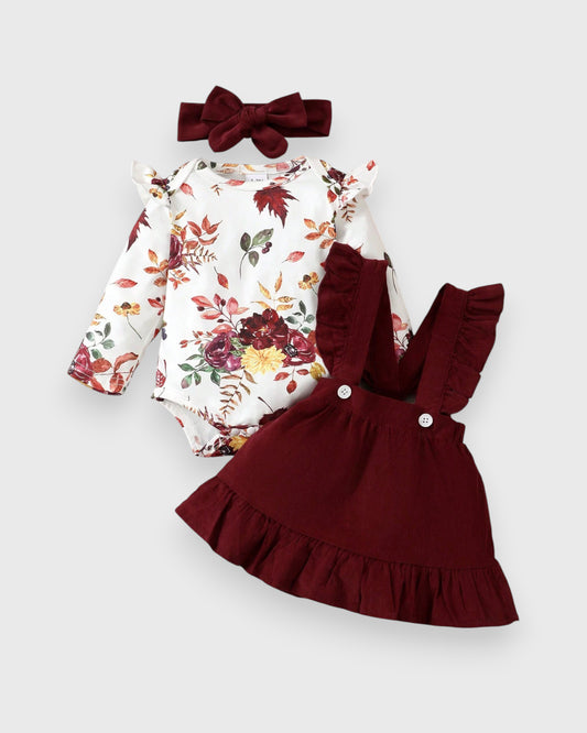 3 Pc Baby Girl Autumn Leaf Skirt Set