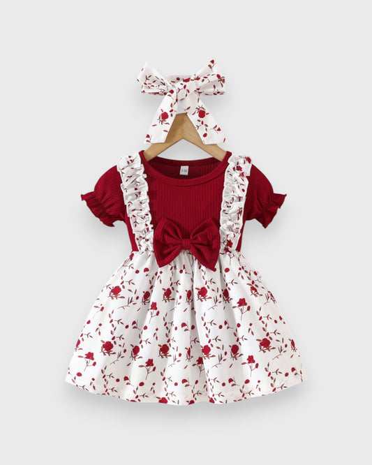 2 Pc Baby Girl Flower Vines Faux Suspender Dress