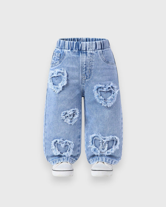Baby Girl Heart Patch Wide Jeans