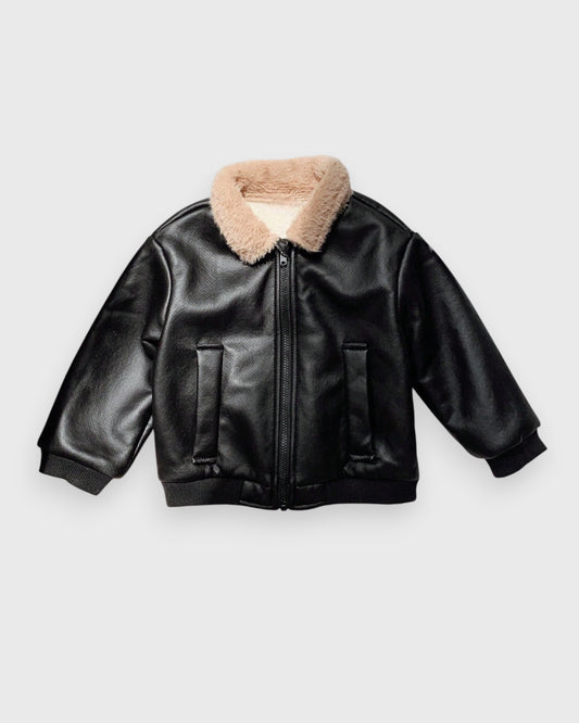 Baby Boy Faux Leather Sherpa Lined Jacket
