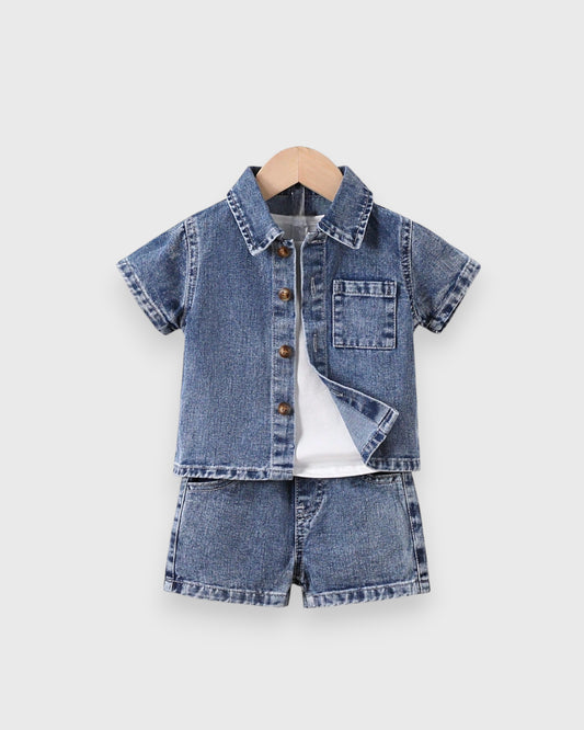 2 Piece Baby Boy Denim Shorts Shirt Set