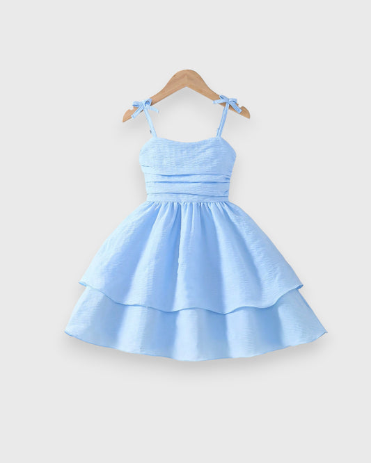 Girls Pleated Bodice Double Layer Sun Dress