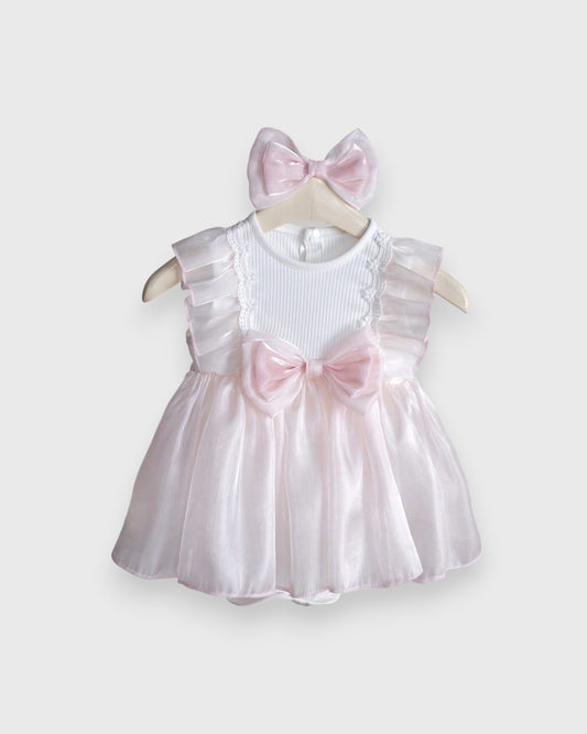 2 Pc Baby Girl Sheen Ruffle Bow Dress w/Headband