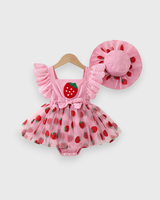 2 Pc Baby Girl Sparkle Strawberry Dress & Hat