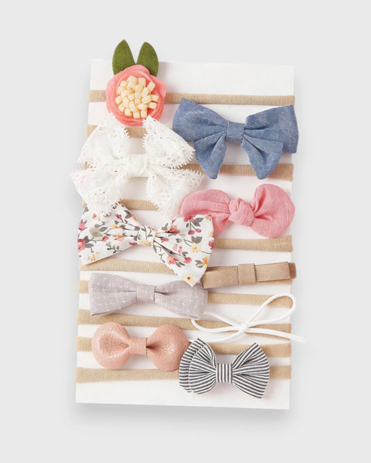 10 Pc Baby Girl Mini Bows Headband Set