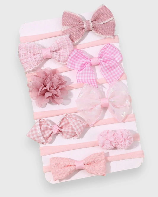 8 Pc Pink Soft Elastic Bow Decor Headband