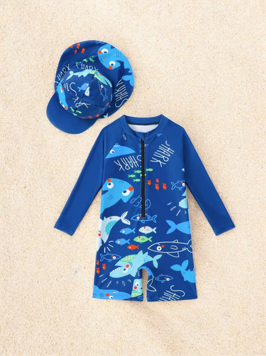 Boys Shark Print Romper Swimsuit
