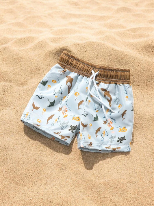 Baby Boys Sea Creatures Print Swim Shorts