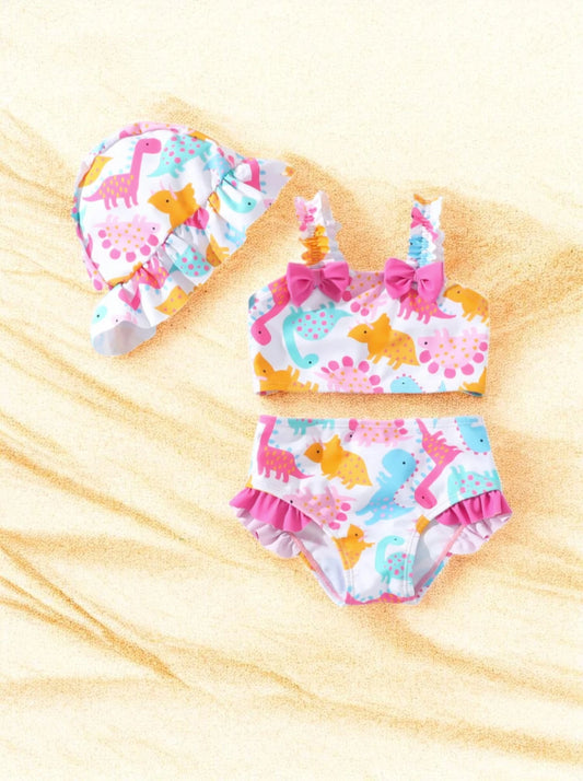 3 pc Baby Girl Vacay Print Tankini Swimsuit