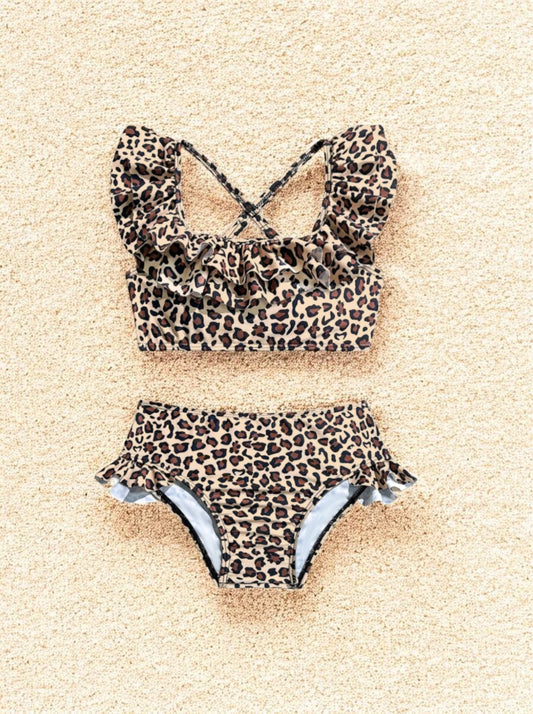 2 pc Baby Girl Leopard Ruffle Tankini Swimsuit