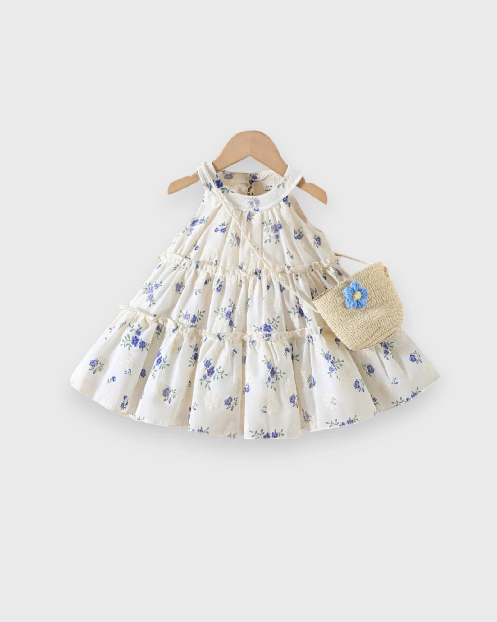 2 Pc Baby Girl Blue Floral Tiered Halter Dress w/ Bag 18-24 months 2 Pc Baby Girl Blue Floral Tiered Halter Dress w/ Bag 18-24 months