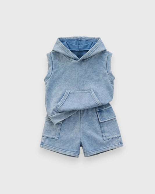 Baby Boy Sleeveless Hooded Shirt & Shorts Set
