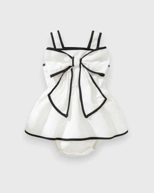 Baby Girl Contrast Binding Bow Bodysuit Dress