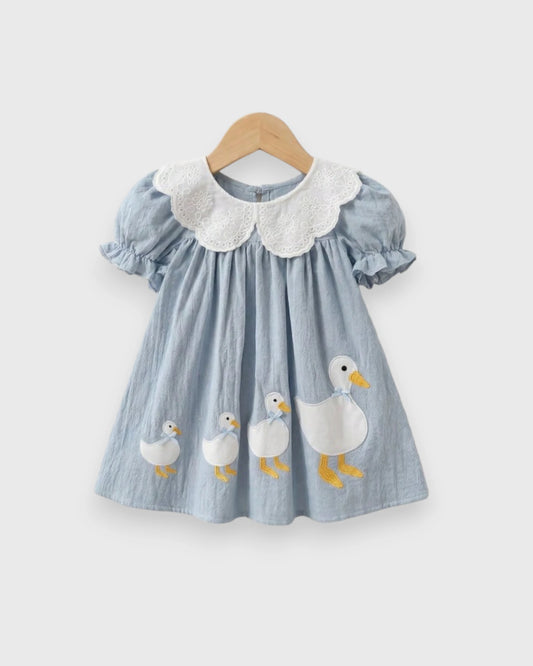 Baby Girl Lace Scallop Collar Four Ducky Patch Dress