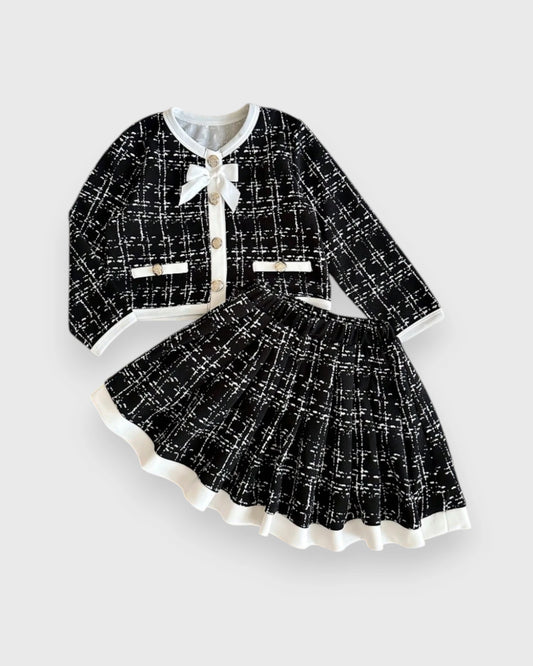 2 Pcs Toddler Girls Tweed Jacket Skirt Set
