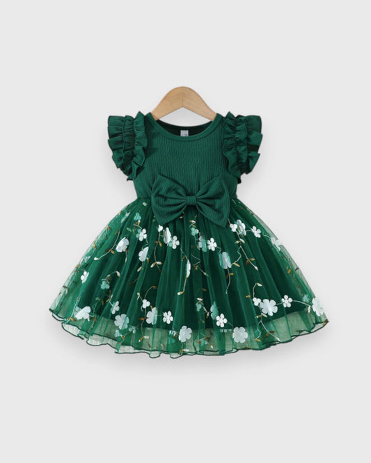 Baby Girls Floral Embroidered Tulle Ruffle Sleeve Dress
