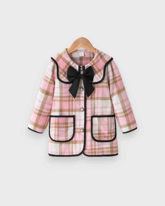 Girls Contrast-Trim Butterfly Collar Bow Coat
