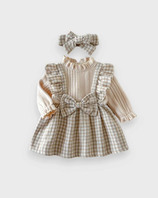 2 Pc Baby Girl Houndstooth Bow Dress & Headband Set
