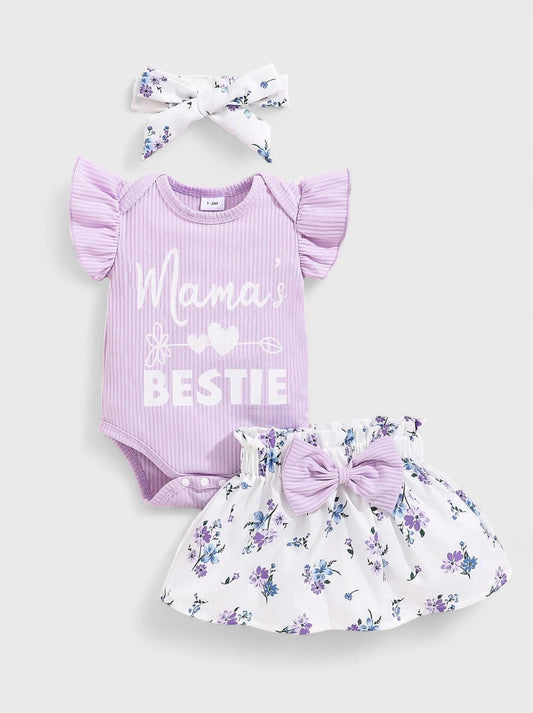 3 Pcs Baby Girl Mama's Mini Flower Outfit