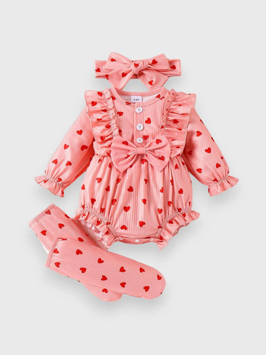 3 Baby Girl Hearts Bodysuit Set