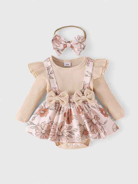 2 in 1 Baby Girl Floral Long Sleeve Dress