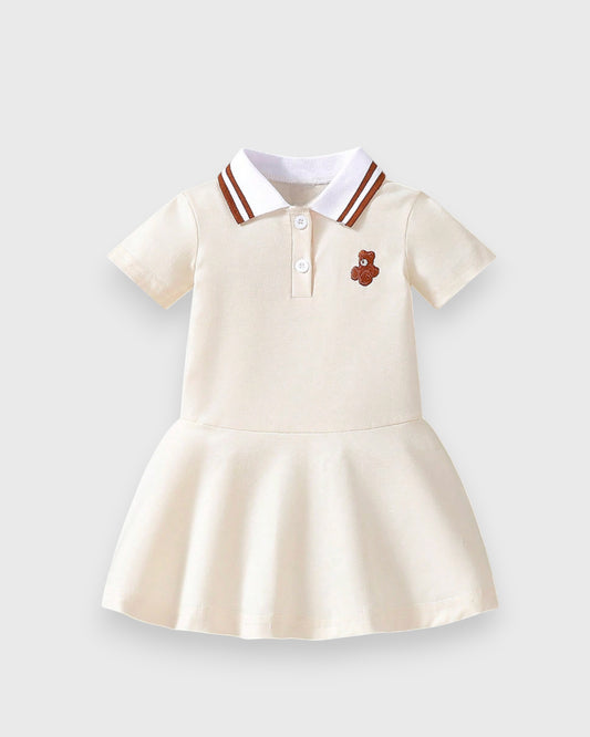 Baby Girl Stripe Polo Character Embroidery Dress