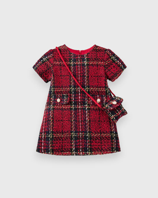 2 Pc Baby Girl Sparkle Tweed Dress with Bag
