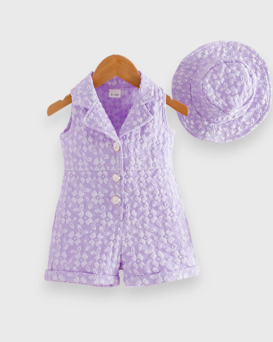 2 Pc Baby Girl Brocade Textured Fabric Romper