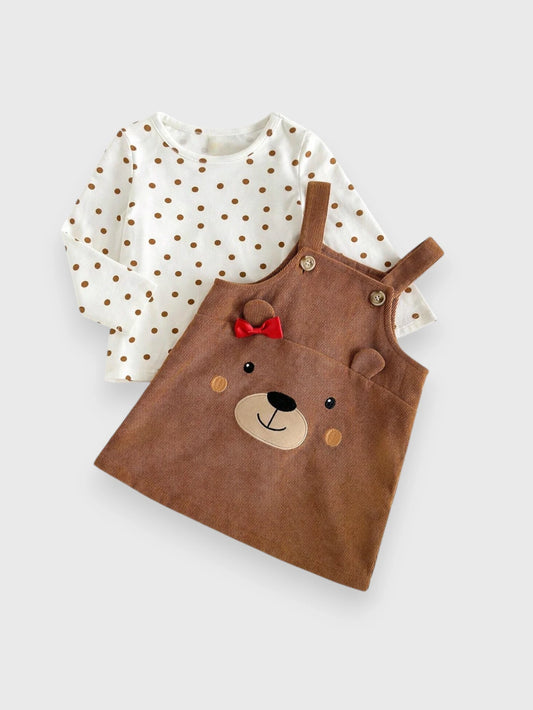 2 Pcs Baby Girl Teddy Bear Overall Dress