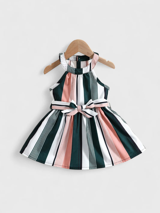 Baby Girl Halter Striped Belted Dress